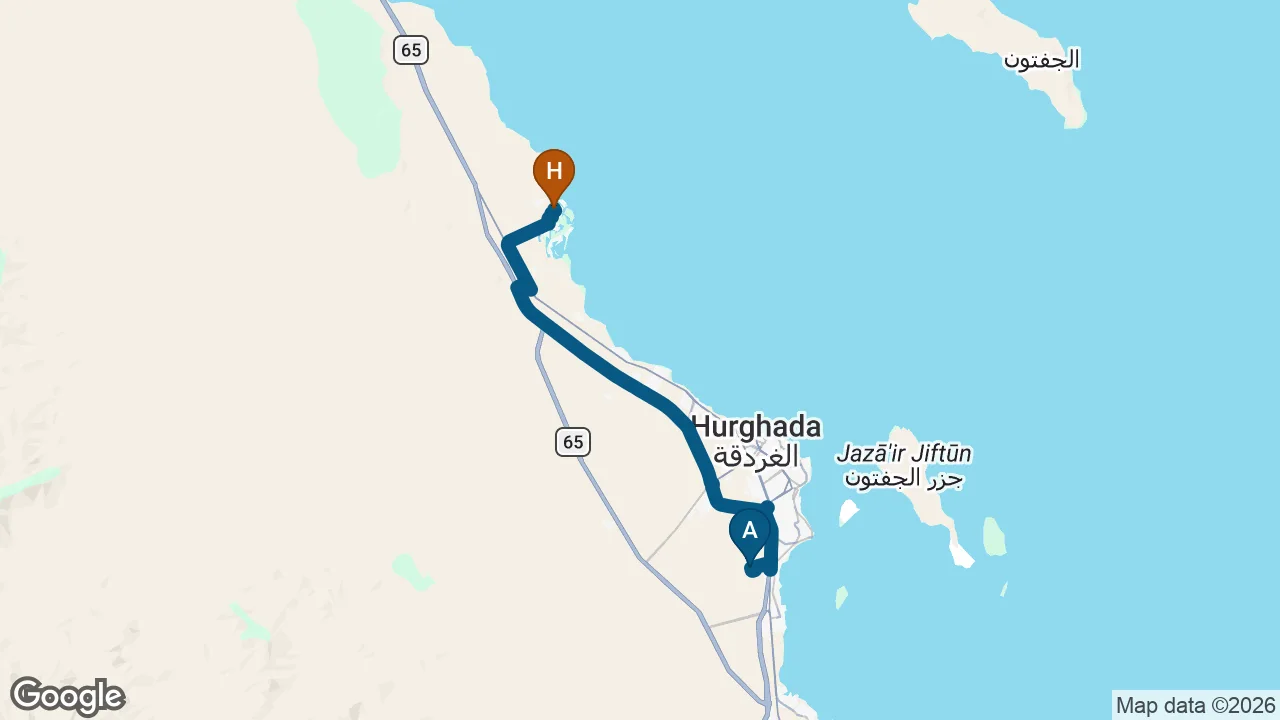 Driving route from Hurghada Airport to Three Corners Rihana Resort